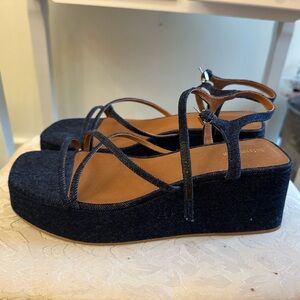 reformation denim platform sandals